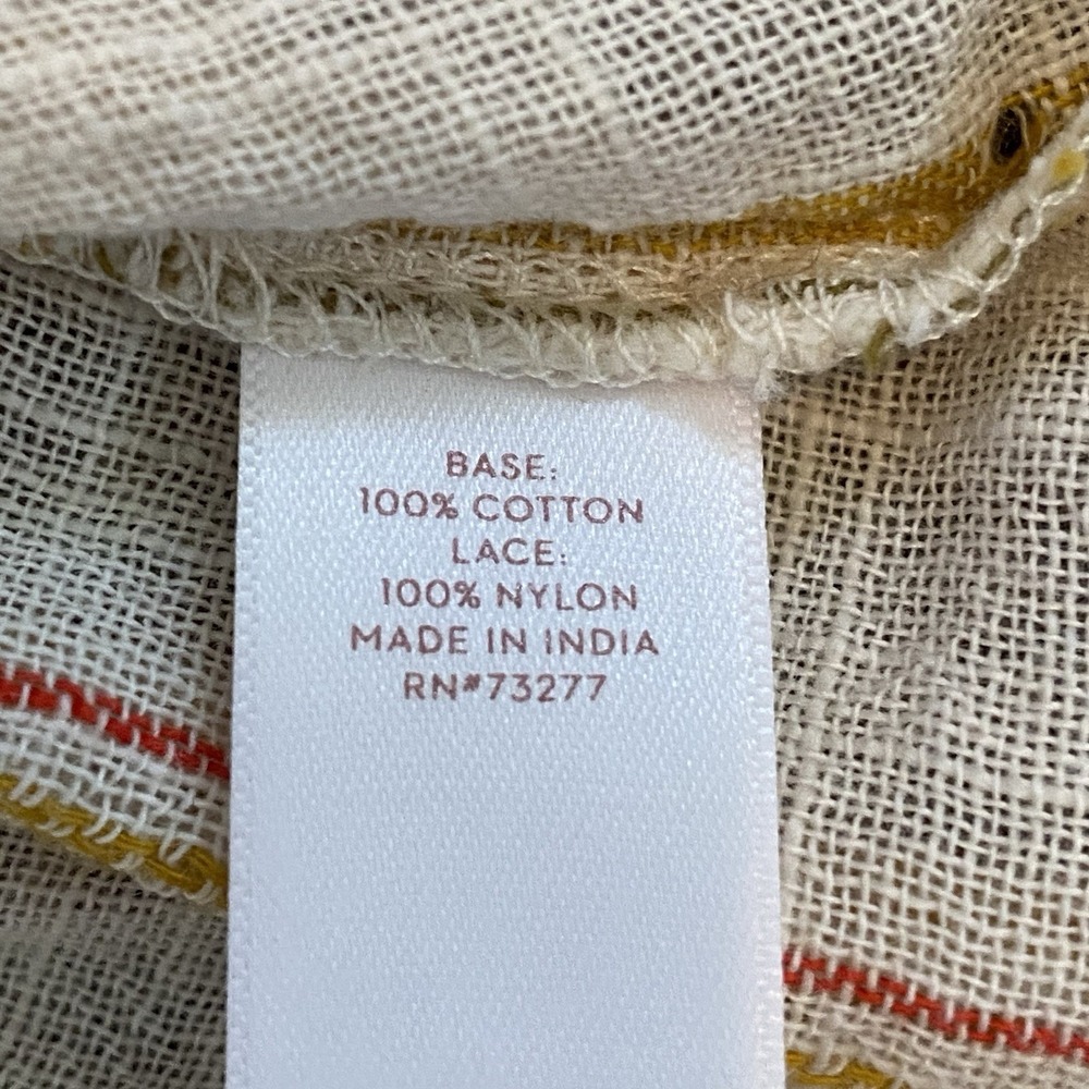 Lauren Conrad Women L Top Cold Shoulder 100% Cotton Striped Beige Pom-Pom Trim - Picture 6 of 7
